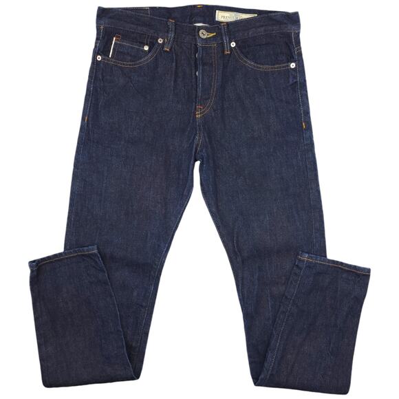 H&M &Denim Premium Denim Jeans Mens 29x32 Blue Selvedge Slim Tapered Raw - Picture 2 of 14